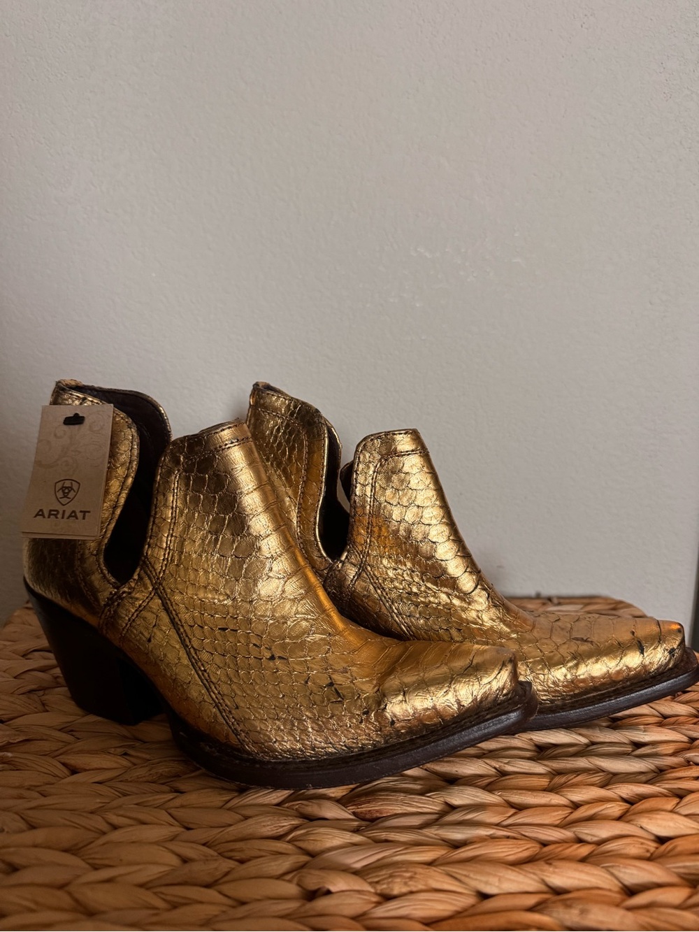 Ariat Metallic Gold Croc-Embossed Ankle Booties